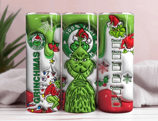 Grinchmas 3D Inflated 20oz Christmas Tumbler