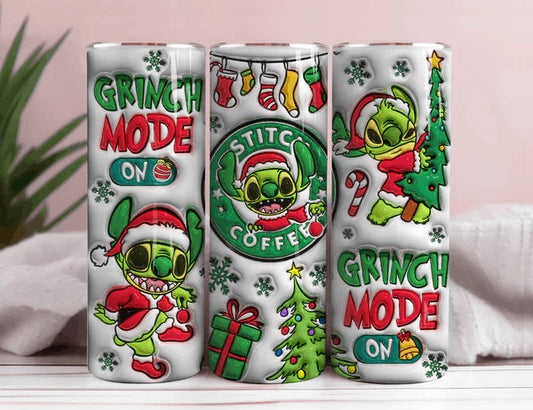 Stitch Grinch Mode 3D Inflated 20oz Christmas Tumbler