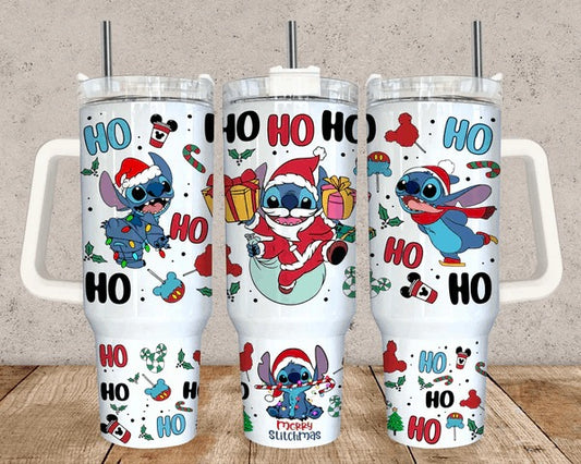 Ho ho ho Stitch 40 oz Christmas Tumbler with handle