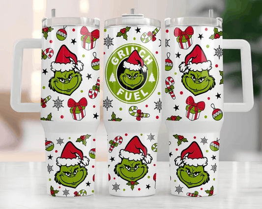 Grinch Fuel 40 oz Christmas Tumbler with handle