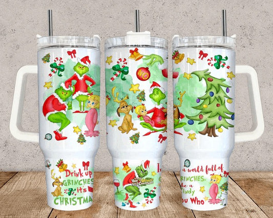 Grinch 2 40 oz Christmas Tumbler with handle