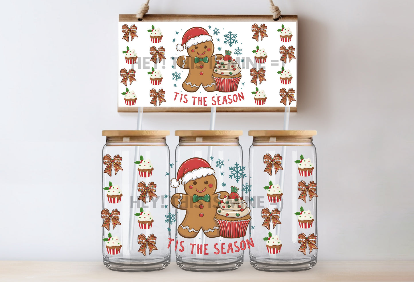 Tis The Season Gingerbread Christmas UV DTF Wrap Transfer 16oz | No Heat Needed | Waterproof | Permanent Adhesive