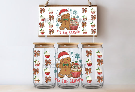 Tis The Season Gingerbread Christmas UV DTF Wrap Transfer 16oz | No Heat Needed | Waterproof | Permanent Adhesive