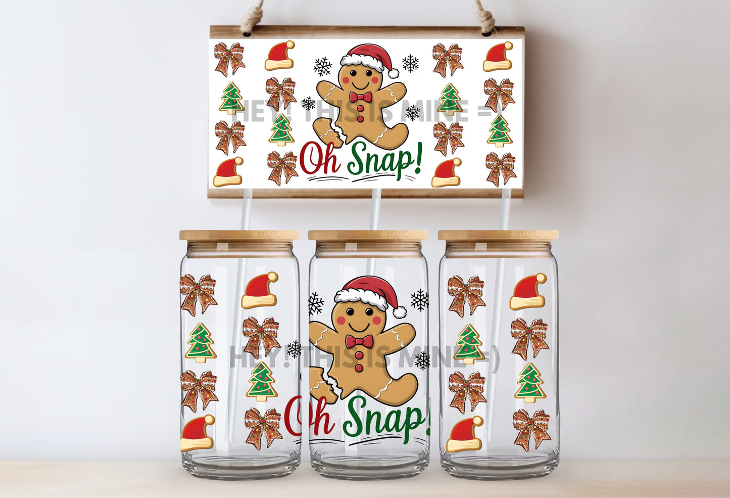 Oh Snap Gingerbread Christmas UV DTF Wrap Transfer 16oz | No Heat Needed | Waterproof | Permanent Adhesive