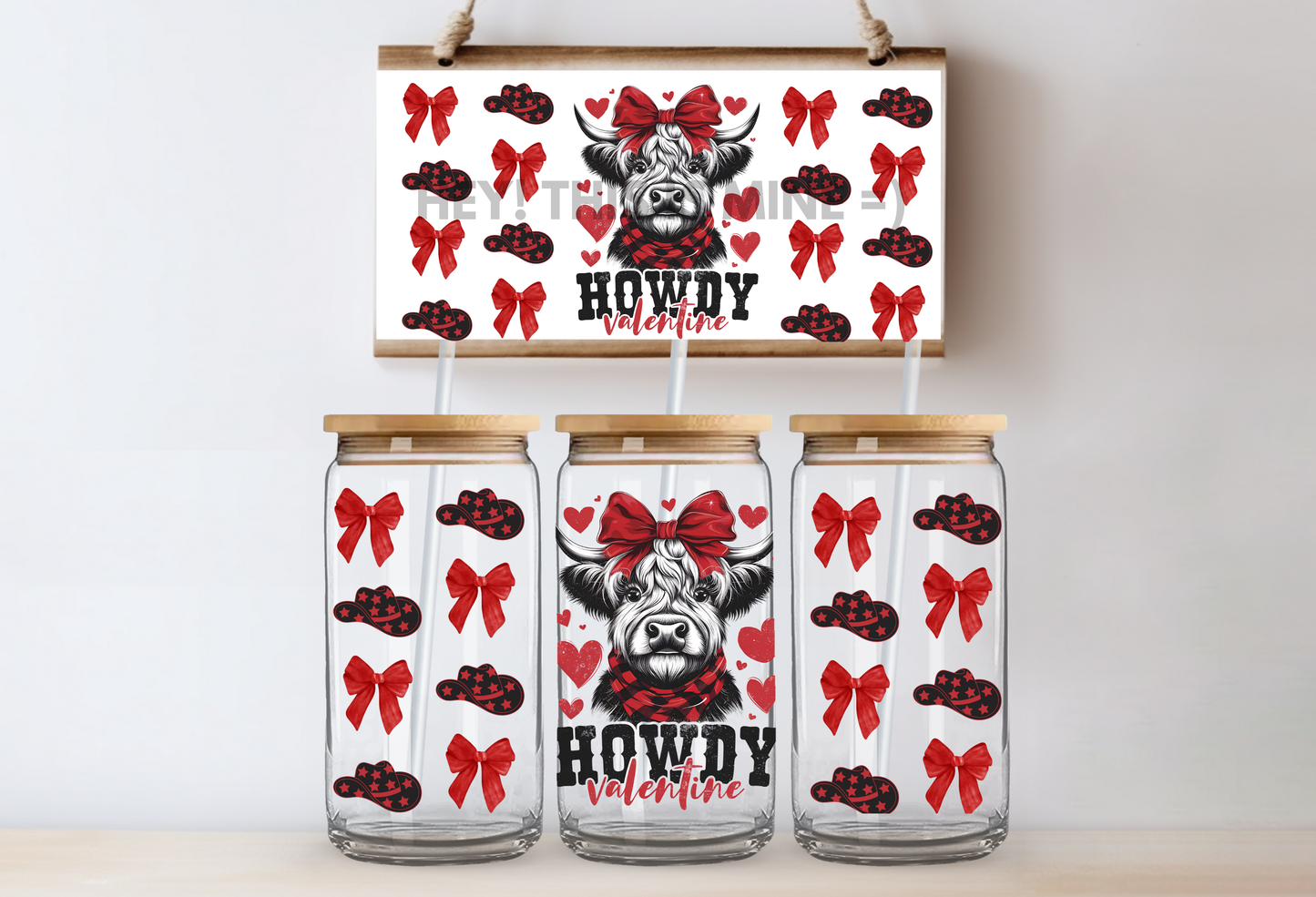 Howdy Highland Cow Valentine 16oz UV DTF Wrap