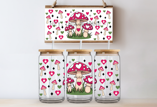 Retro Mushroom Valentine 16oz UV DTF Wrap