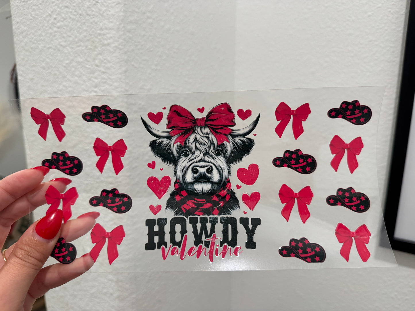 Howdy Highland Cow Valentine 16oz UV DTF Wrap