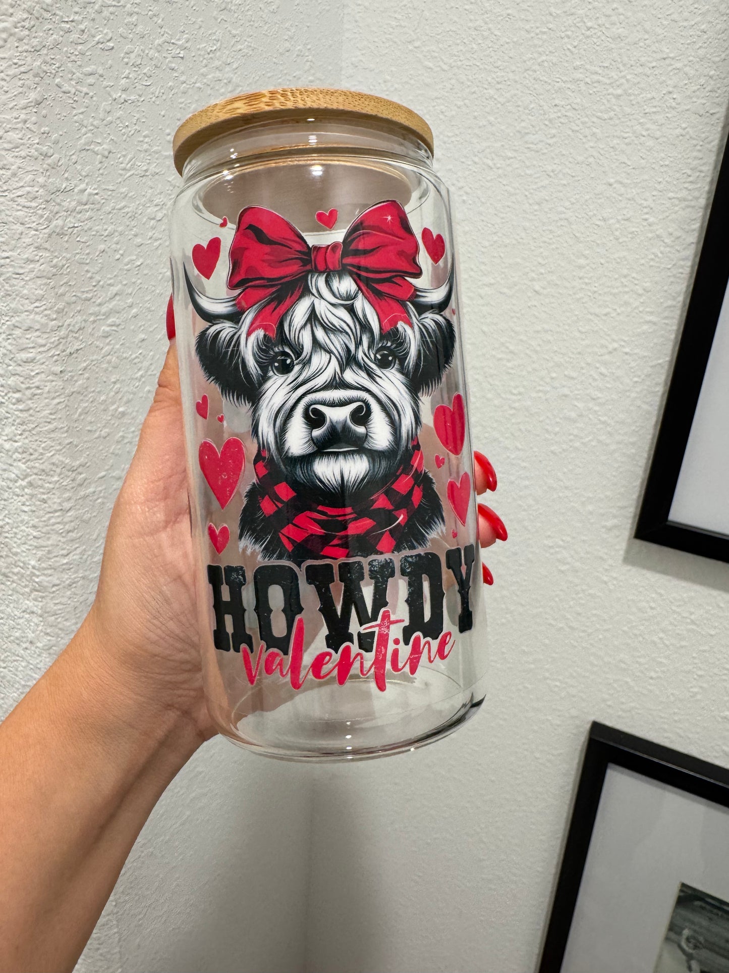 Howdy Highland Cow Valentine 16oz UV DTF Wrap