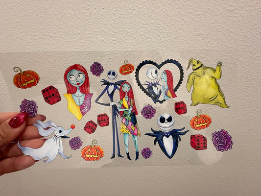 Nightmare Before Christmas Jack and Sally UV DTF Wrap Transfer 16oz | No Heat Needed | Waterproof | Permanent Adhesive