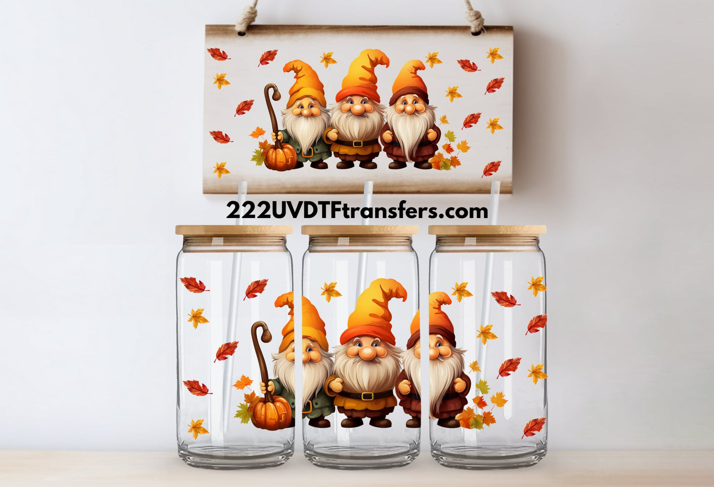 Fall Gnomes UV DTF Wrap Transfer 16oz | No Heat Needed | Waterproof | Permanent Adhesive