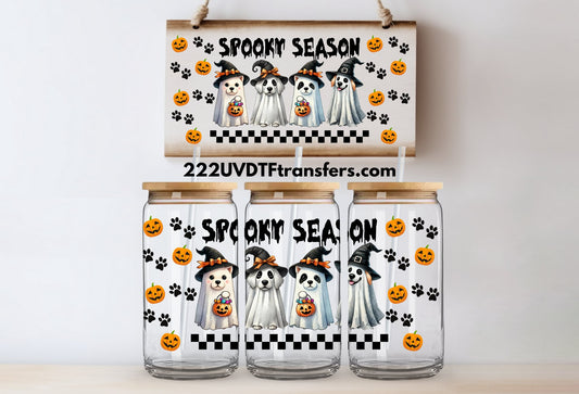 Spooky Season Cute Dog Ghosts UV DTF Wrap Transfer 16oz | No Heat Needed | Waterproof | Permanent Adhesive