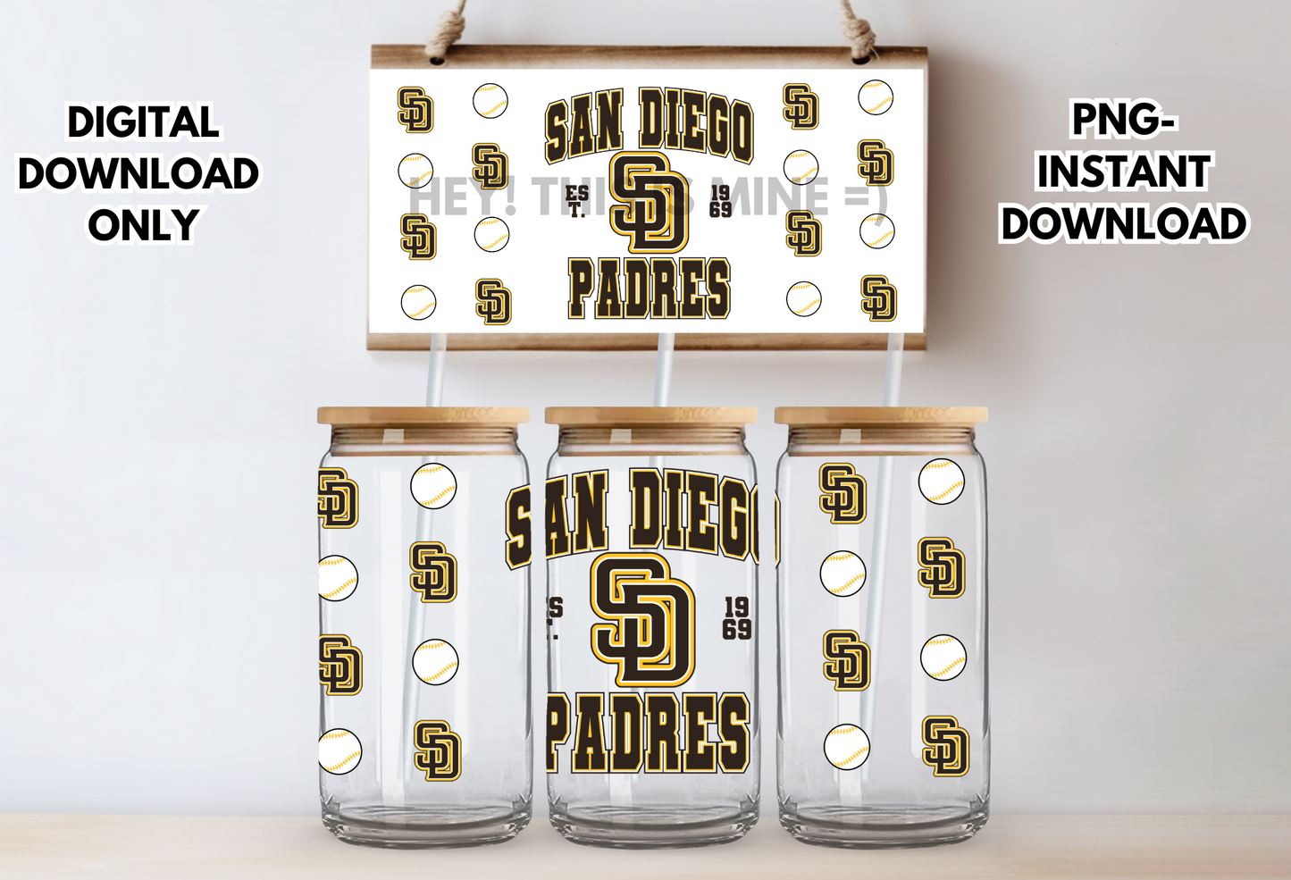 San Padres Baseball Digital 16oz-Coffee Mug PNG Digital Download Glass Can Sublimation
