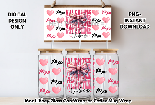 XO Valentine 16oz-Coffee Mug PNG Digital Download Glass Can Sublimation