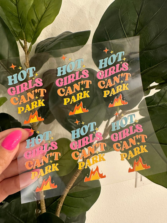 Hot Girls Can’t Park UV DTF Motel Keychain Sticker | No Heat Needed | Waterproof | Permanent Adhesive