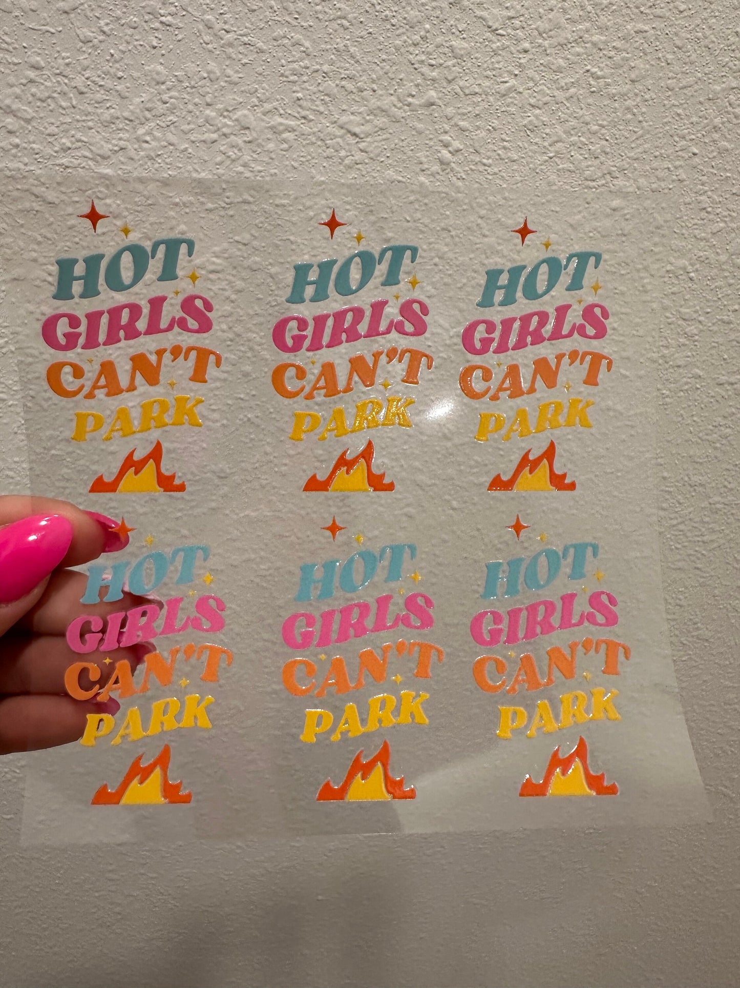 Hot Girls Can’t Park UV DTF Motel Keychain Sticker | No Heat Needed | Waterproof | Permanent Adhesive