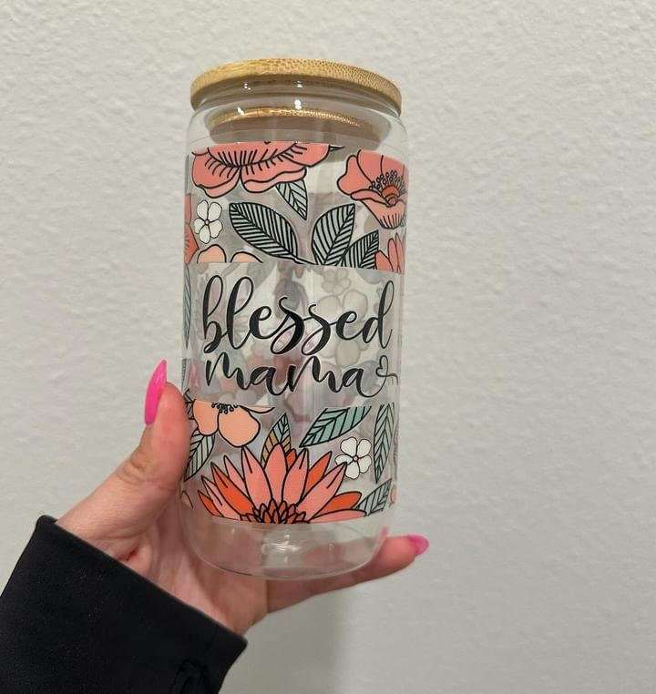 Blessed Mama Floral UV DTF Wrap Transfer 16oz | No Heat Needed | Waterproof | Permanent Adhesive