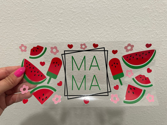 Watermelon Summertime Popsicle Mama UV DTF Wrap Transfer 16oz | No Heat Needed | Waterproof | Permanent Adhesive