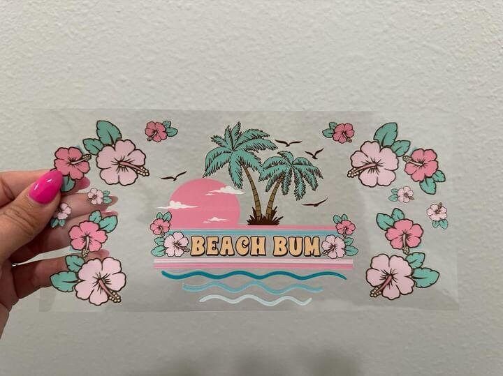 Beach Bum UV DTF Wrap Transfer 16oz | No Heat Needed | Waterproof | Permanent Adhesive