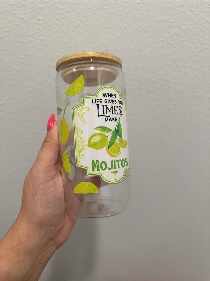 When Life Gives You Limes, Make Mojitos UV DTF Wrap Transfer 16oz | No Heat Needed | Waterproof | Permanent Adhesive