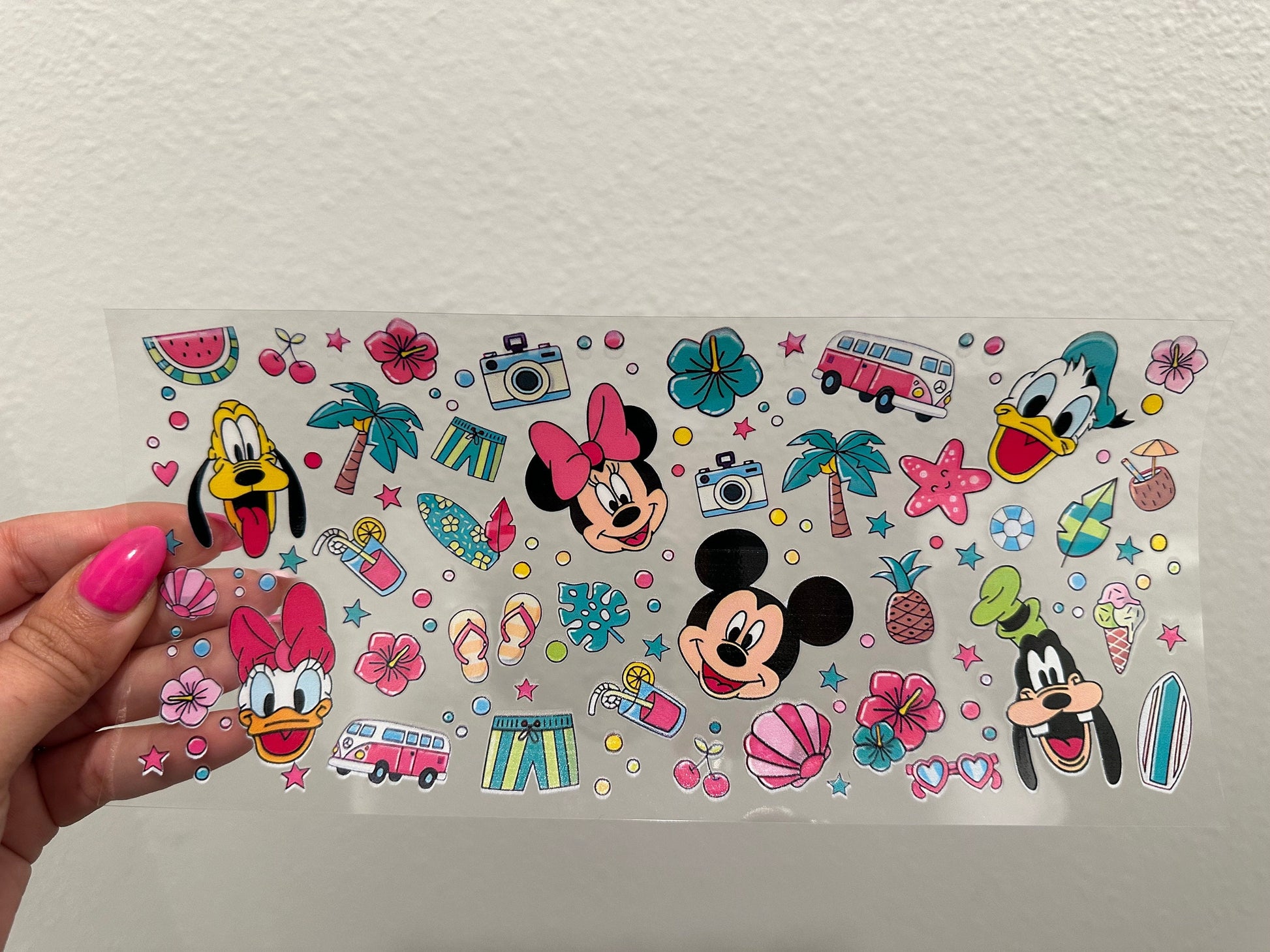 Disney Characters Vacation UV DTF Wrap Transfer 16oz | No Heat Needed | Waterproof | Permanent Adhesive