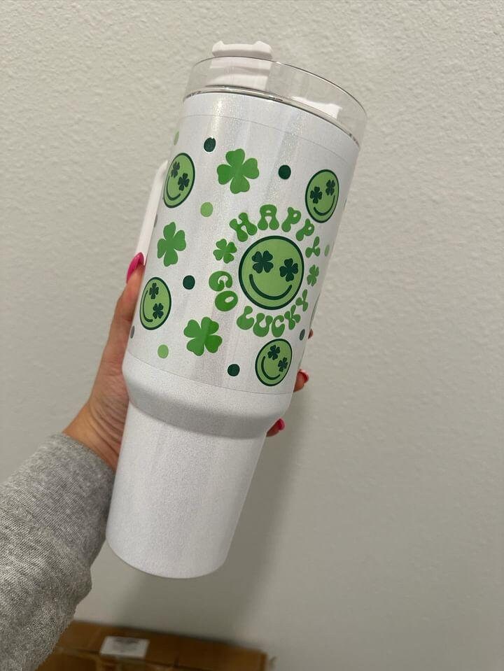 Happy Go Lucky St Patty's Day UV DTF Wrap Transfer 16oz | No Heat Needed | Waterproof | Permanent Adhesive