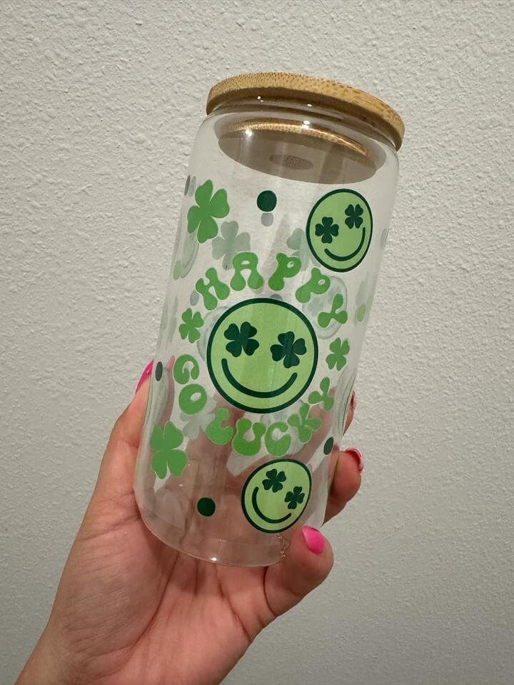 Happy Go Lucky St Patty's Day UV DTF Wrap Transfer 16oz | No Heat Needed | Waterproof | Permanent Adhesive