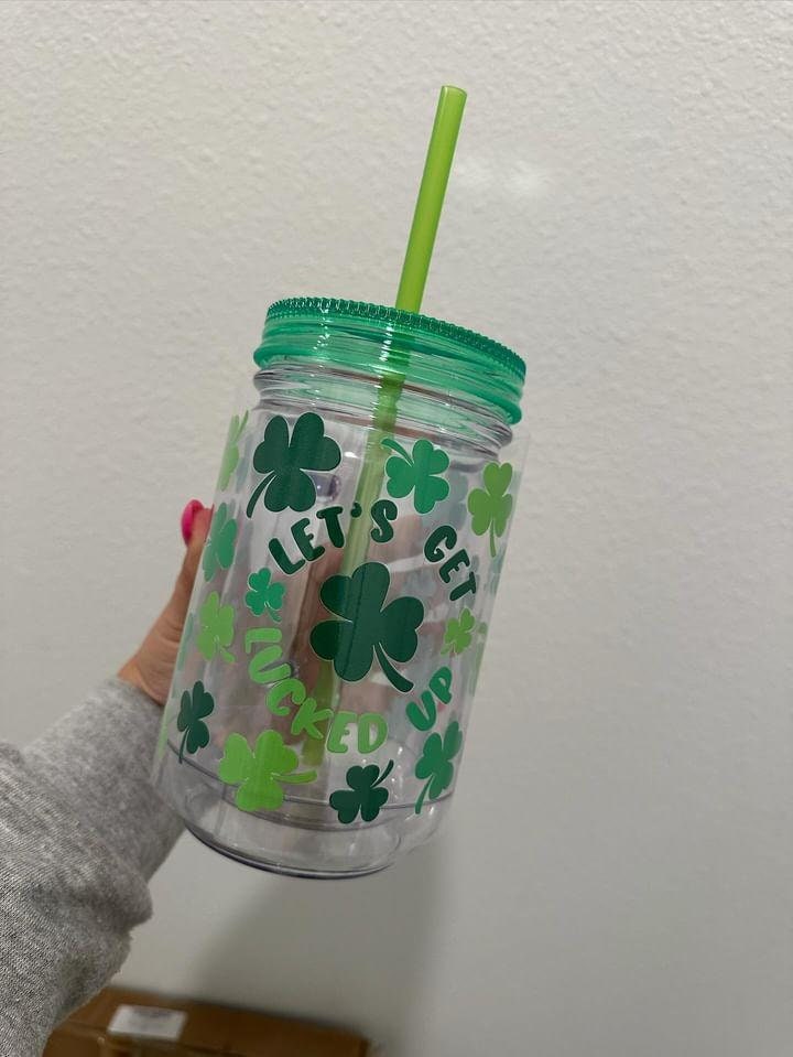 St Patrick's Let's Get Lucked Up St Patty's Day UV DTF Wrap Transfer 16oz | No Heat Needed | Waterproof | Permanent Adhesive