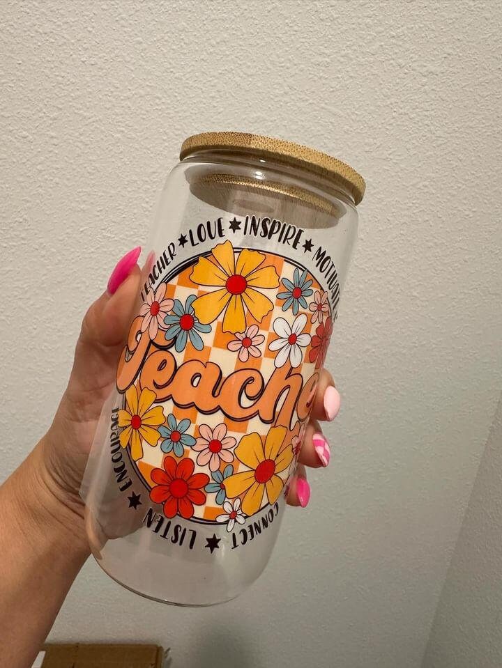 Teacher Teach Love Inspire Motivate UV DTF Wrap Transfer 16oz | No Heat Needed | Waterproof | Permanent Adhesive