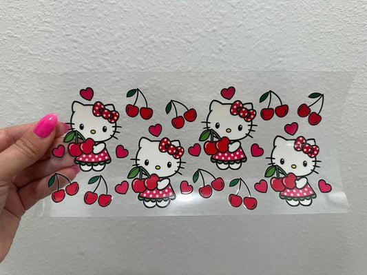 Kitty Cartoon Cherry UV DTF Wrap Transfer 16oz | No Heat Needed | Waterproof | Permanent Adhesive