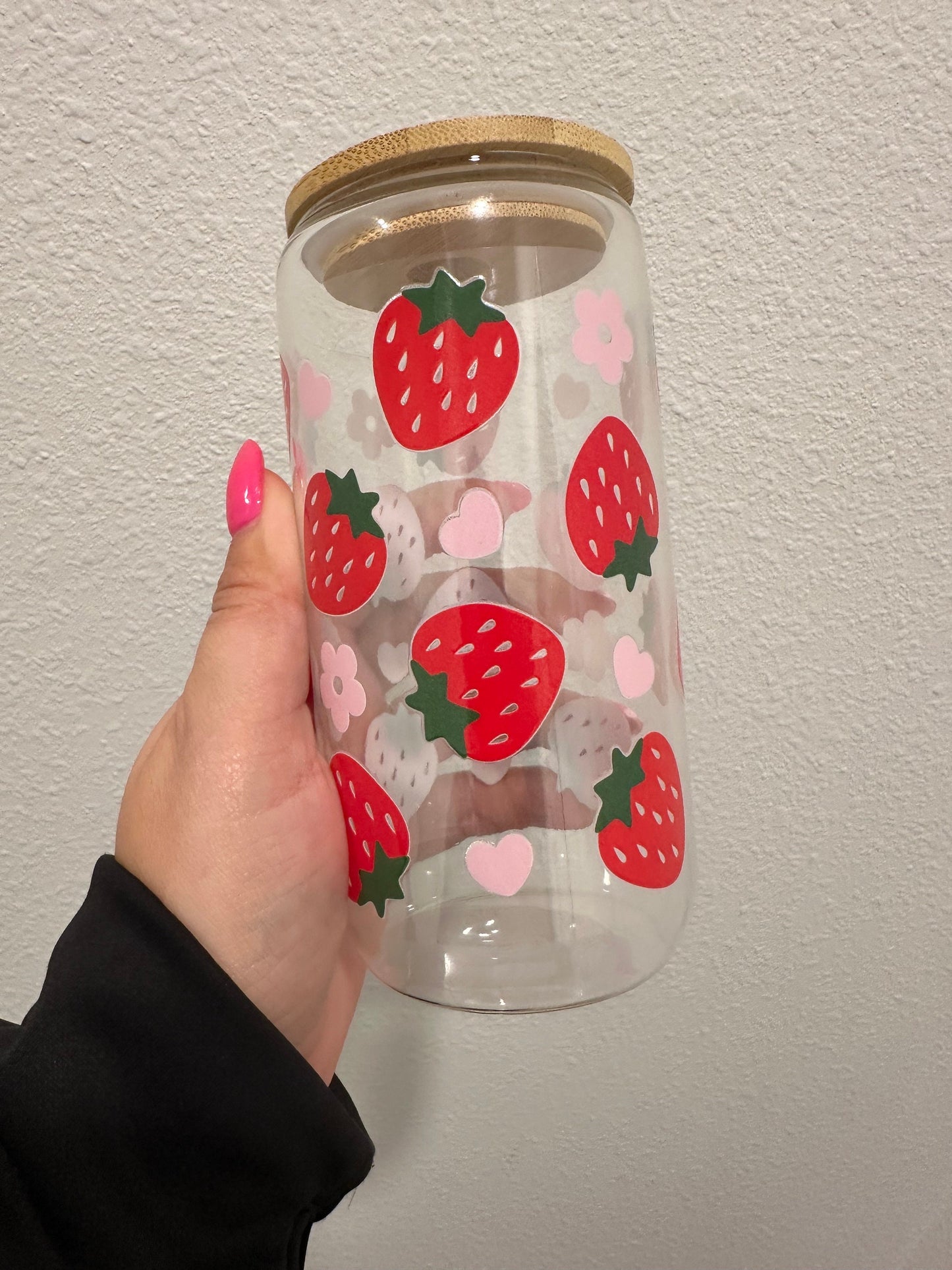 Strawberry Heart Flower UV DTF Wrap Transfer 16oz | No Heat Needed | Waterproof | Permanent Adhesive