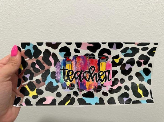 Leopard Teacher UV DTF Wrap Transfer 16oz | No Heat Needed | Waterproof | Permanent Adhesive