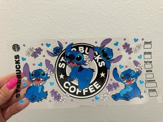 Stitch Starbucks UV DTF Wrap Transfer 16oz | No Heat Needed | Waterproof | Permanent Adhesive