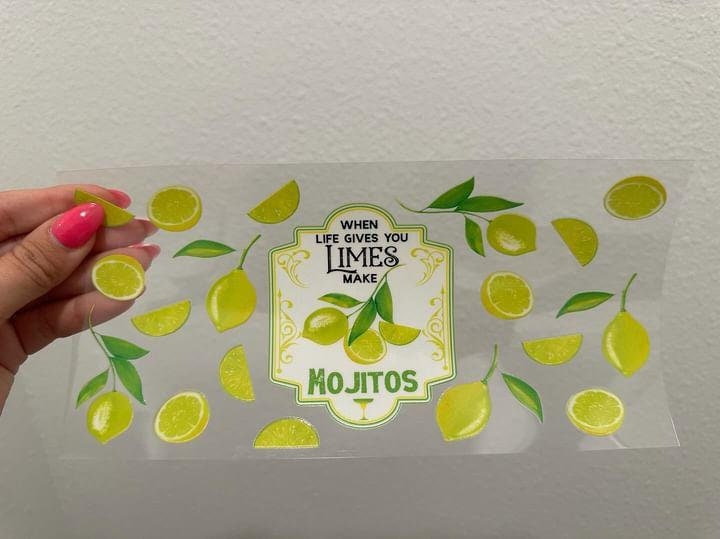 When Life Gives You Limes, Make Mojitos UV DTF Wrap Transfer 16oz | No Heat Needed | Waterproof | Permanent Adhesive