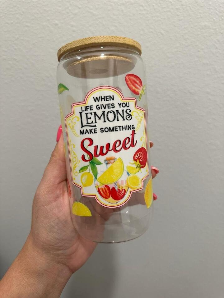 When Life Gives You Lemons, Make Something Sweet UV DTF Wrap Transfer 16oz | No Heat Needed | Waterproof | Permanent Adhesive