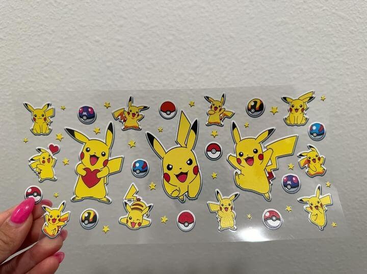 Pikachu and Poke Balls UV DTF Wrap Transfer 16oz | No Heat Needed | Waterproof | Permanent Adhesive