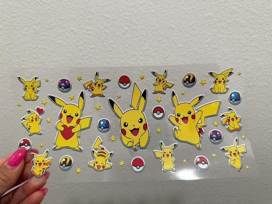 Pikachu and Poke Balls UV DTF Wrap Transfer 16oz | No Heat Needed | Waterproof | Permanent Adhesive