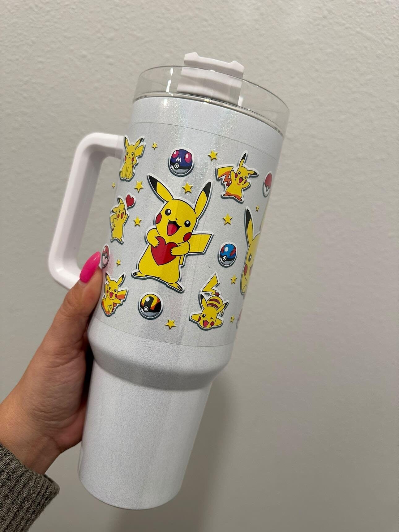 Pikachu and Poke Balls UV DTF Wrap Transfer 16oz | No Heat Needed | Waterproof | Permanent Adhesive