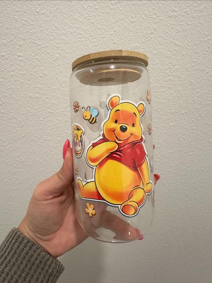 Disney Winnie the Pooh Eating Hunny UV DTF Wrap Transfer 16oz | No Heat Needed | Waterproof | Permanent Adhesive