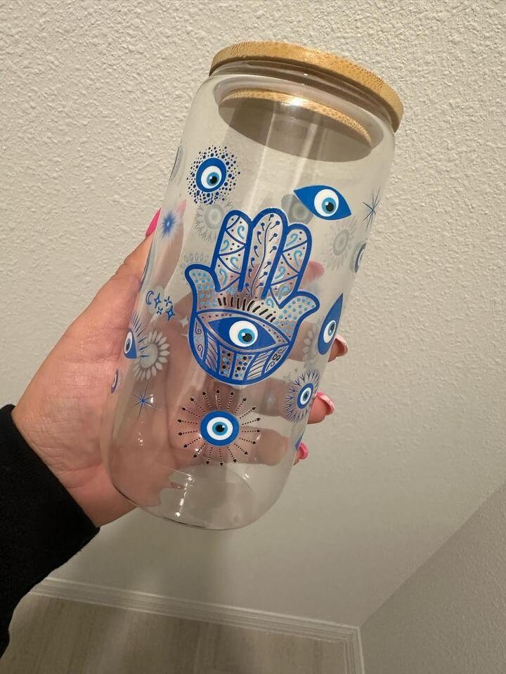 Blue Evil Eye Alternate UV DTF Wrap Transfer 16oz | No Heat Needed | Waterproof | Permanent Adhesive