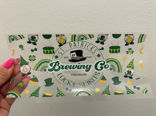 St Patrick's Brewing Lucky Spirits St Patty's Day UV DTF Wrap Transfer 16oz | No Heat Needed | Waterproof | Permanent Adhesive