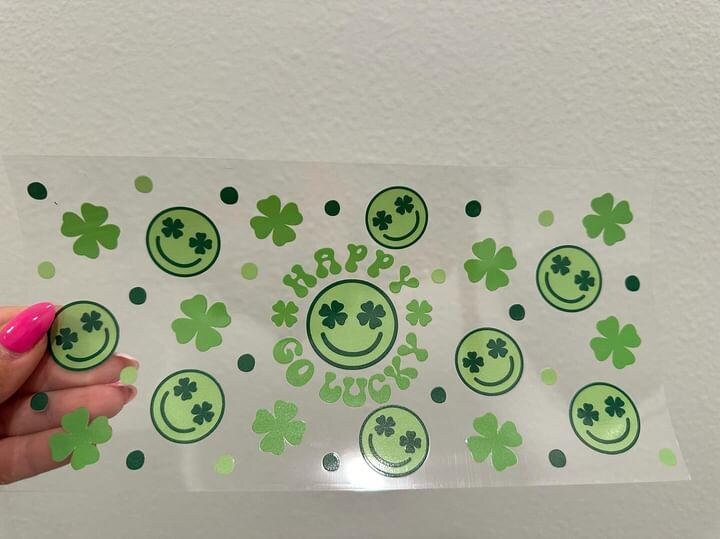 Happy Go Lucky St Patty's Day UV DTF Wrap Transfer 16oz | No Heat Needed | Waterproof | Permanent Adhesive