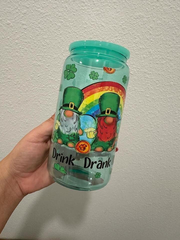 St Patrick's Drink Drank Drunk St Patty's Day UV DTF Wrap Transfer 16oz | No Heat Needed | Waterproof | Permanent Adhesive