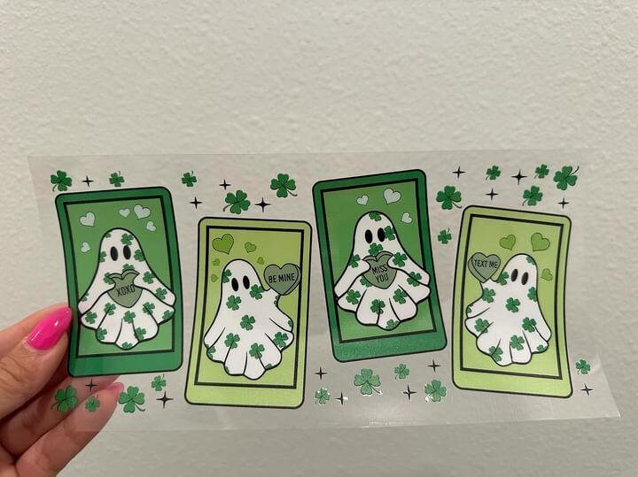 St Patrick's Ghost Tarot Cards St Patty's Day UV DTF Wrap Transfer 16oz | No Heat Needed | Waterproof | Permanent Adhesive