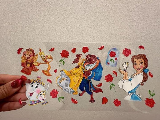 Disney Beauty and The Beast Roses UV DTF Wrap Transfer 16oz | No Heat Needed | Waterproof | Permanent Adhesive