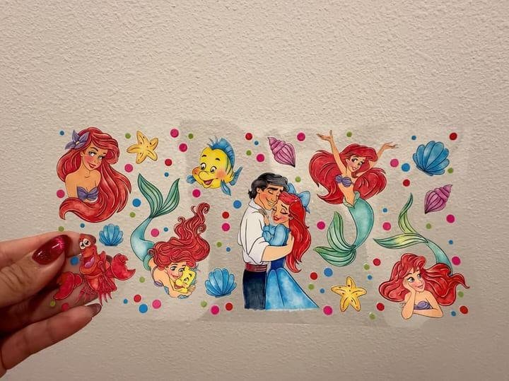 Disney The Little Mermaid UV DTF Wrap Transfer 16oz | No Heat Needed | Waterproof | Permanent Adhesive