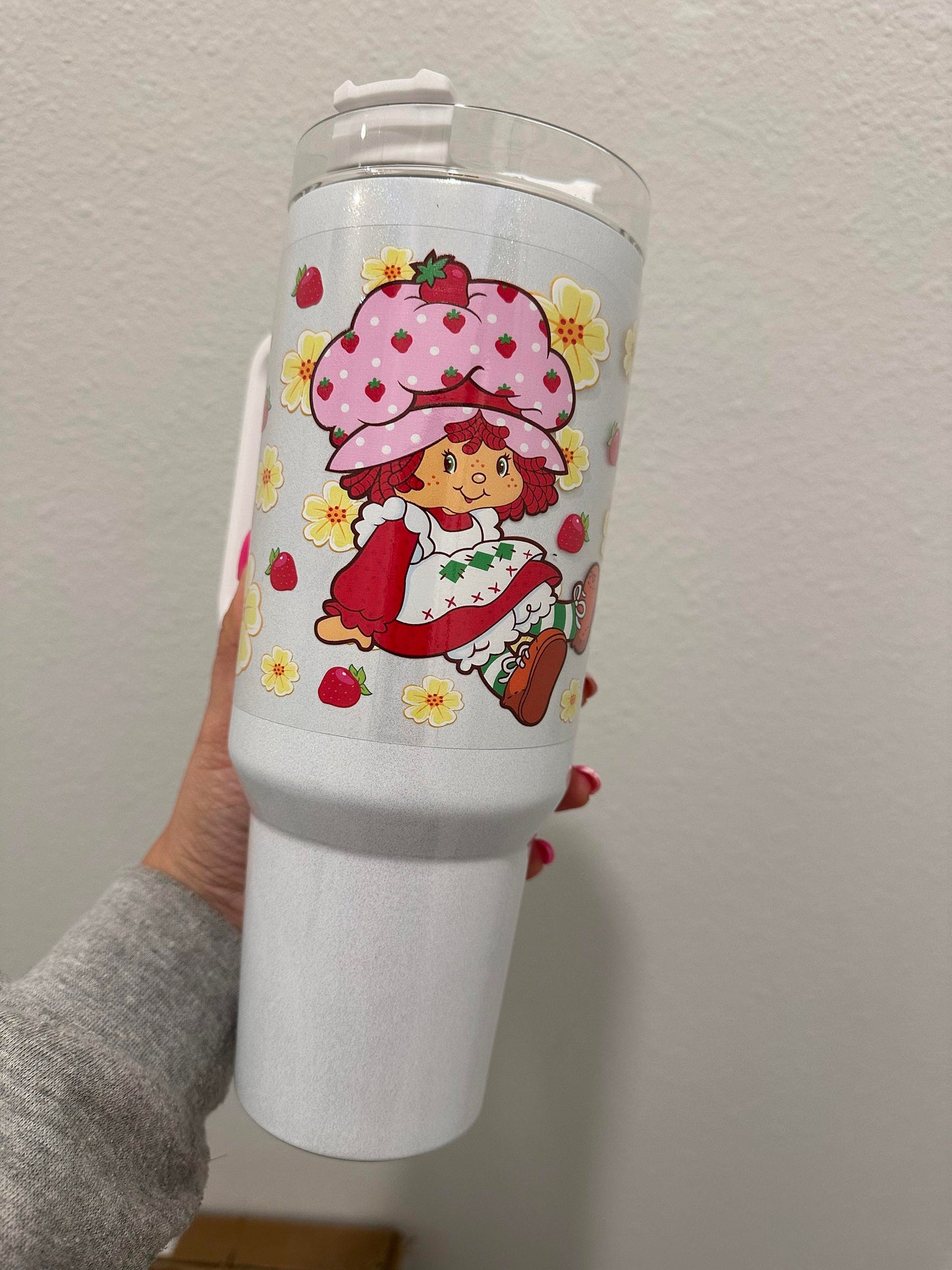 Strawberry Girl Flowers UV DTF Wrap Transfer 16oz | No Heat Needed | Waterproof | Permanent Adhesive