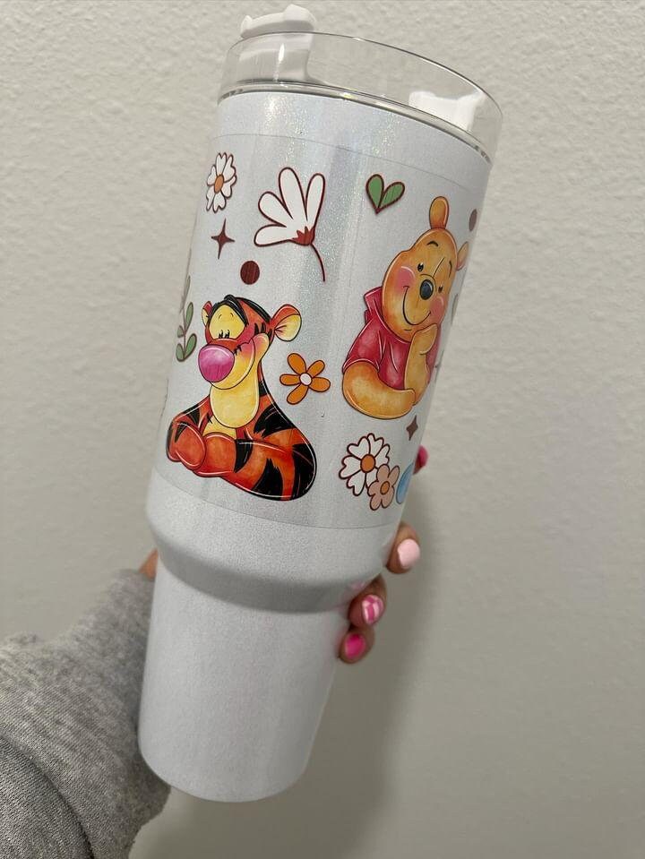 Disney Winnie the Pooh Flowers UV DTF Wrap Transfer 16oz | No Heat Needed | Waterproof | Permanent Adhesive