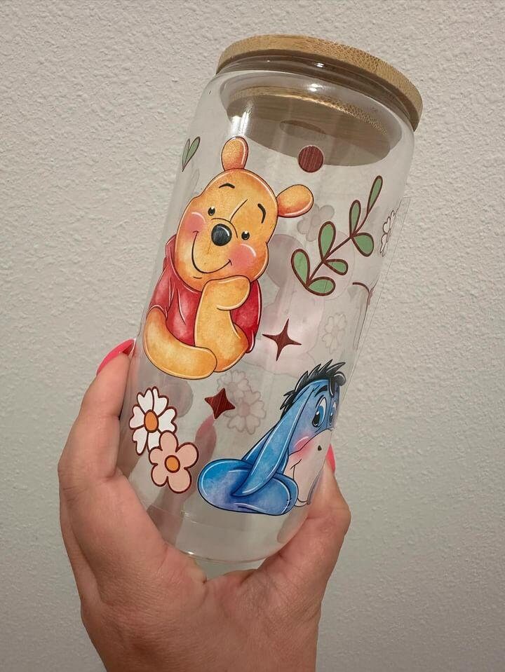 Disney Winnie the Pooh Flowers UV DTF Wrap Transfer 16oz | No Heat Needed | Waterproof | Permanent Adhesive