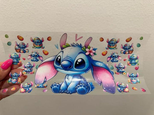 Stitch Easter Bunny Eggs UV DTF Wrap Transfer 16oz | No Heat Needed | Waterproof | Permanent Adhesive