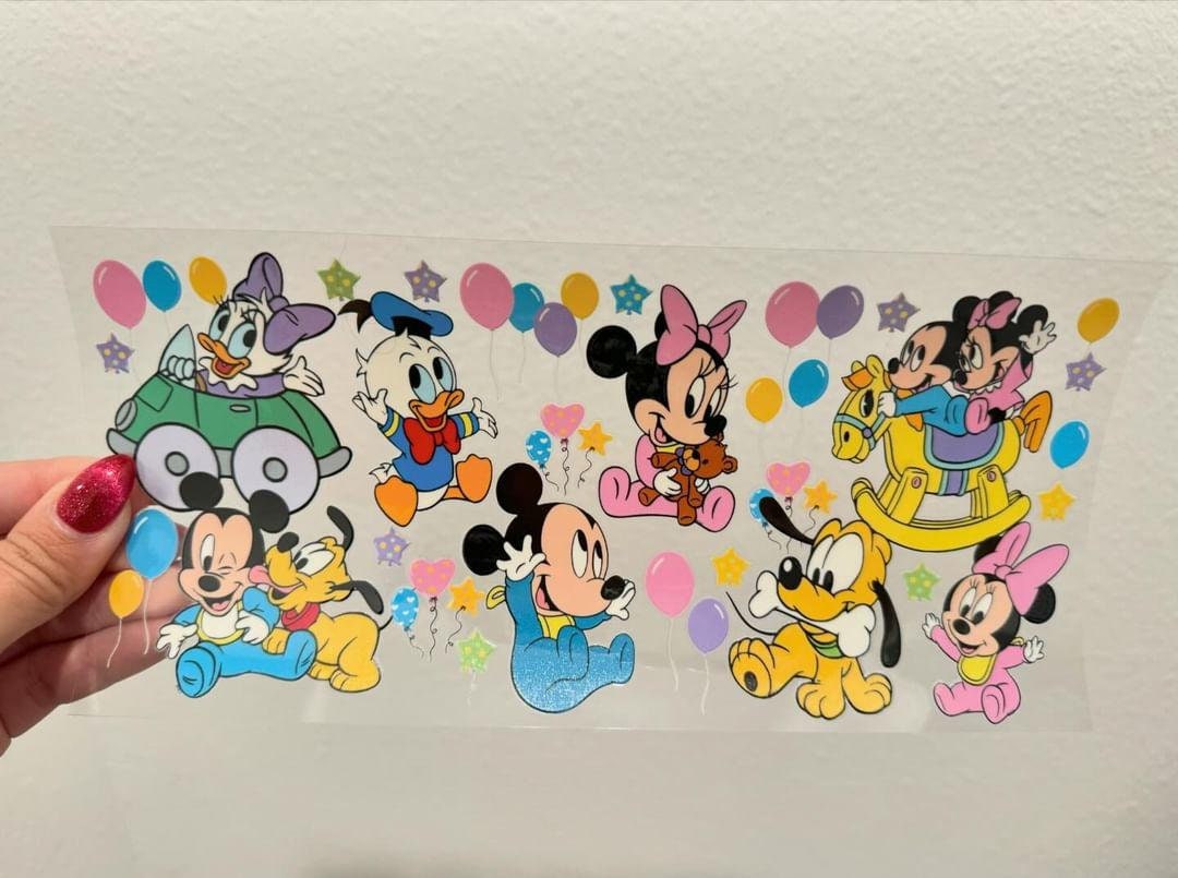 Disney Character Toddlers UV DTF Wrap Transfer 16oz | No Heat Needed | Waterproof | Permanent Adhesive